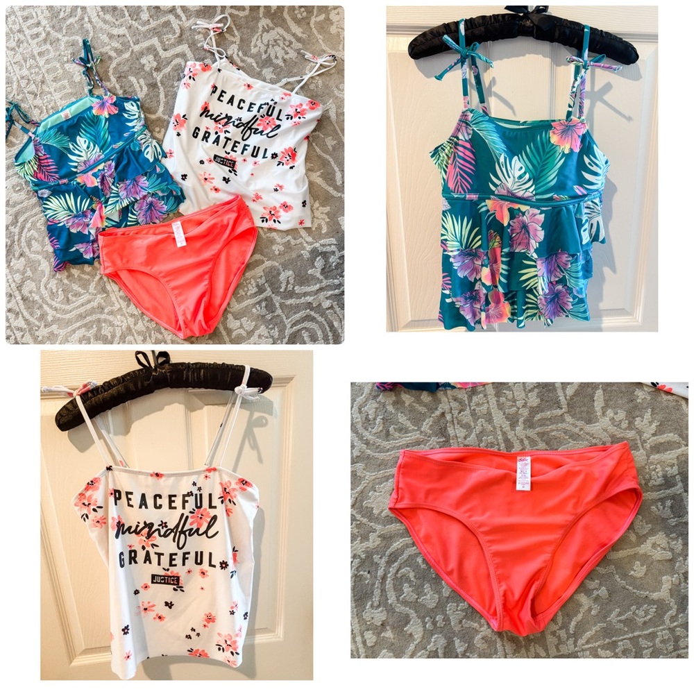 Justice Tankini Swimsuit Two tops and  one bottom Girls Size 16